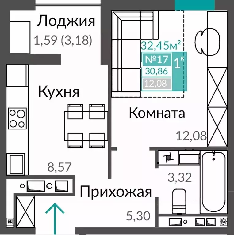 1-к кв. Крым, Симферополь ул. Александра Захарченко (30.86 м) - Фото 0