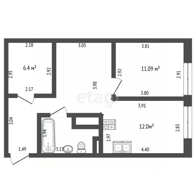 1-к кв. Белгородская область, Белгород ул. Есенина, 9к2 (52.0 м) - Фото 1