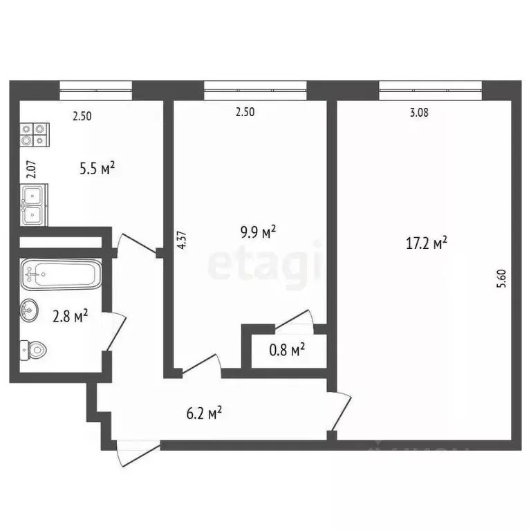 2-к кв. Татарстан, Альметьевск ул. Ризы Фахретдина, 18 (42.4 м) - Фото 2