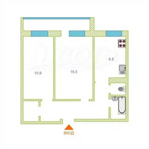 2-к кв. Тюменская область, Тюмень ул. Салтыкова-Щедрина, 59 (50.0 м) - Фото 2