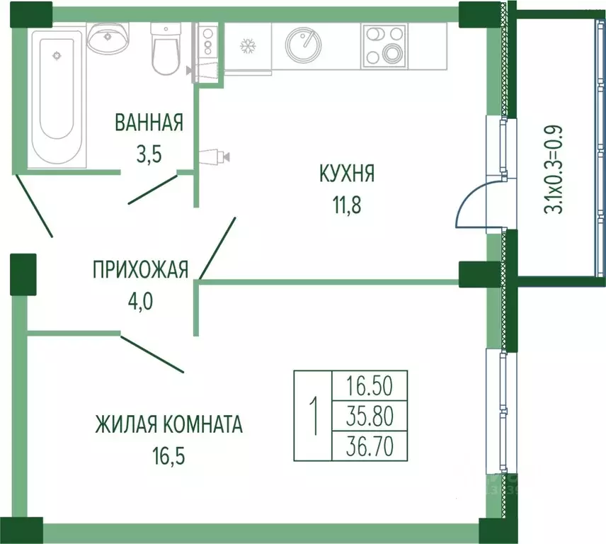 1-к кв. Краснодарский край, Краснодар Круговая ул., 4/1 (37.8 м) - Фото 0