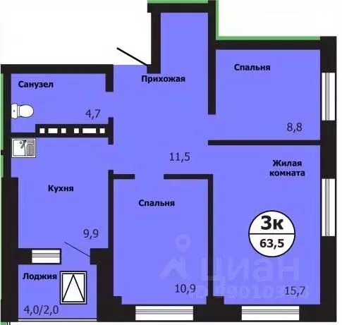 3-к кв. Красноярский край, Красноярск ул. Лесников, 51Б (63.5 м) - Фото 0