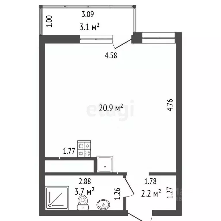 Студия Краснодарский край, Анапа Анапское ш., 24к3 (29.0 м) - Фото 1