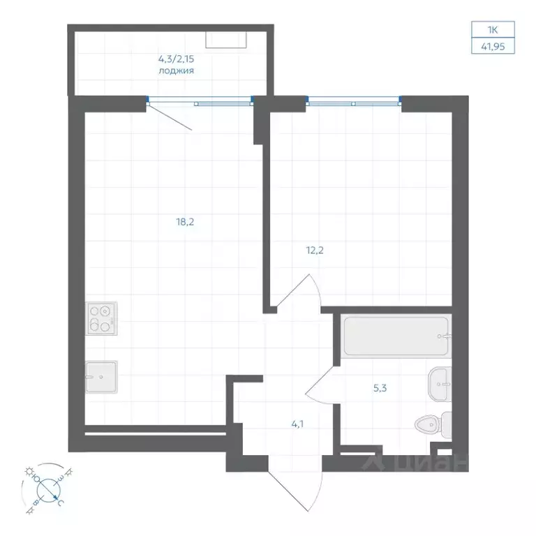 1-к кв. Челябинская область, Челябинск Клевер жилой комплекс (41.95 м) - Фото 1