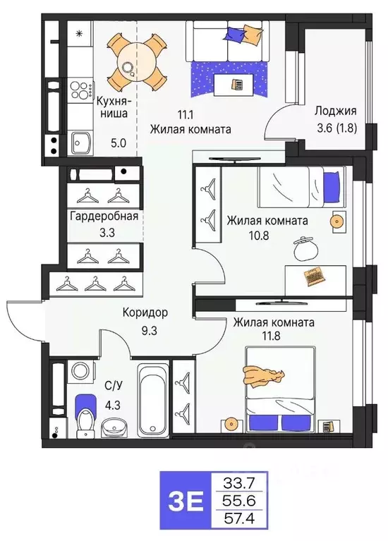 3-к кв. Пермский край, Пермь ул. Карла Модераха, 7 (57.4 м) - Фото 1