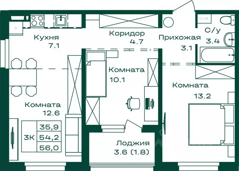 3-к кв. Алтай, Майминский район, с. Майма Алтайская ул., 2АК1 (56.0 м) - Фото 0