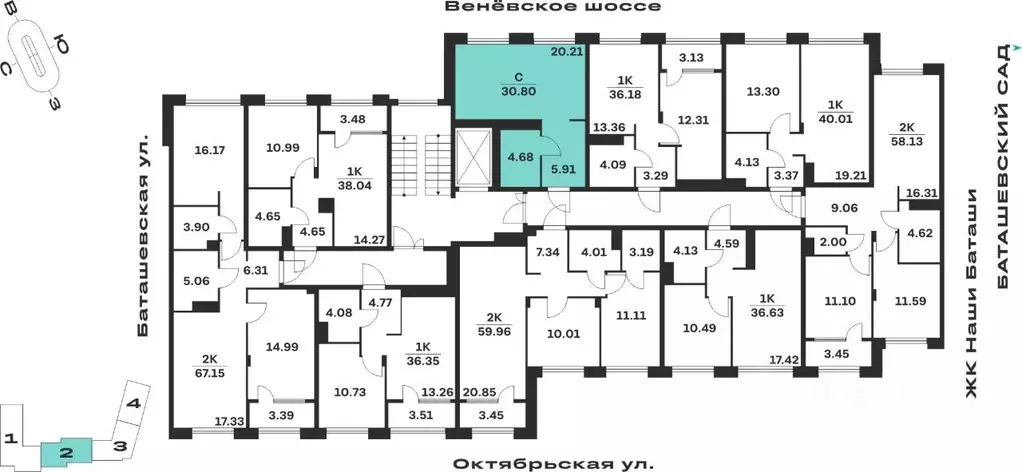 Студия Тульская область, Тула Баташи Парк жилой комплекс (30.8 м) - Фото 2