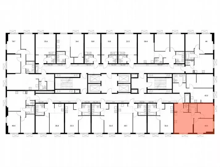 2-к. квартира, 48,5м, 23/25эт. - Фото 1