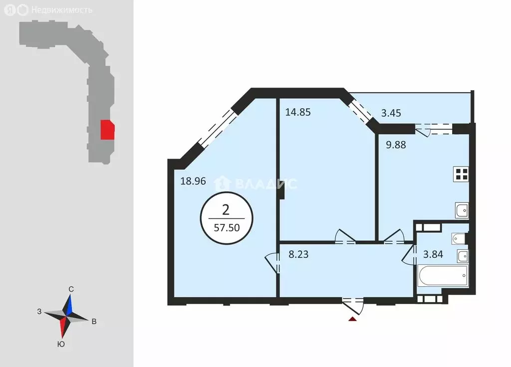 2-комнатная квартира: Владимир, улица Родионовка, 4А (57.5 м) - Фото 1