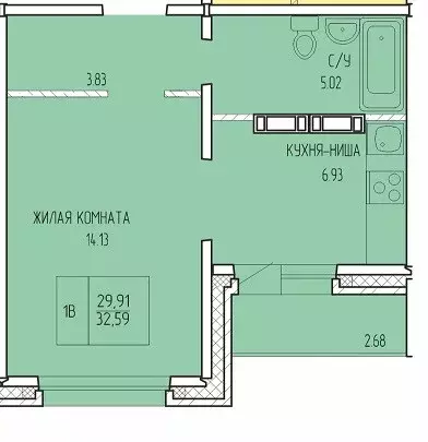 Продаётся квартира-студия, 32.59 м - Фото 1