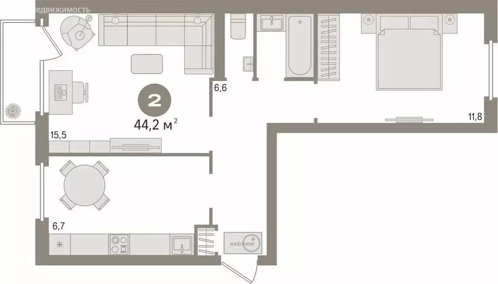 2-комнатная квартира: Екатеринбург, проспект Космонавтов, 83 (44.2 м) - Фото 2