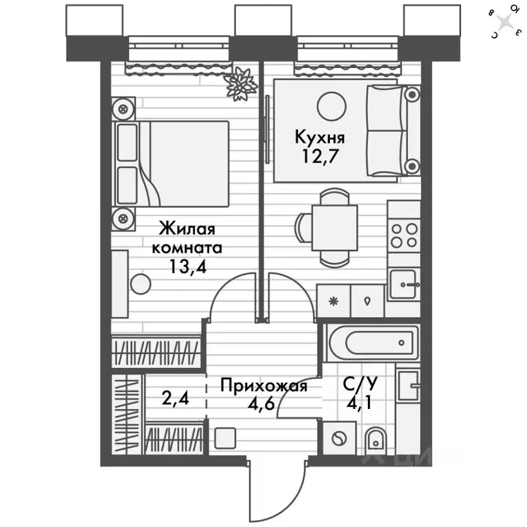1-к кв. Приморский край, Владивосток Снеговая Падь мкр, ул. Адмирала ... - Фото 2
