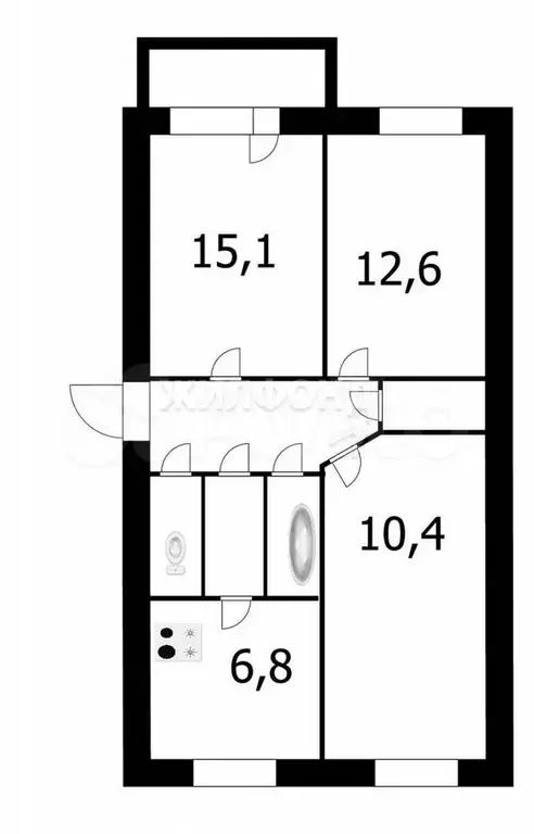 3-к. квартира, 57,7 м, 4/5 эт. - Фото 0