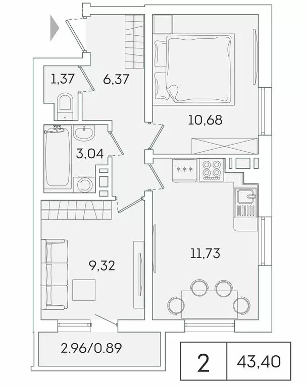 2-комнатная квартира: Мурино, Екатерининская улица, 11 (42.6 м) - Фото 0