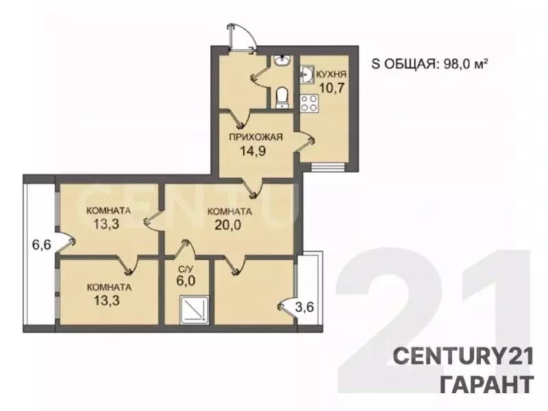 4-к кв. Санкт-Петербург ул. Академика Константинова, 8к2 (98.0 м) - Фото 2