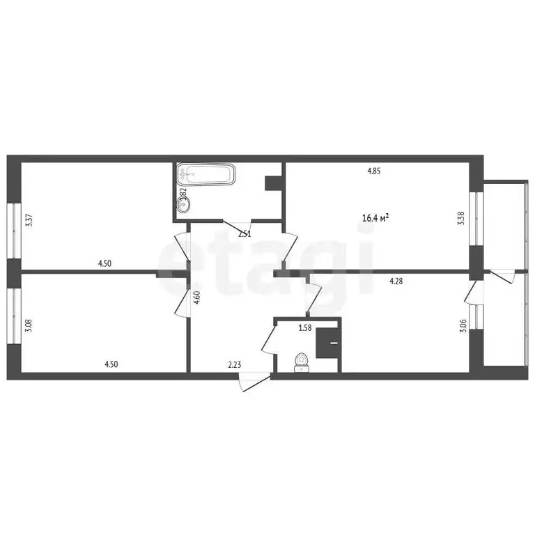2-комнатная квартира: Тюмень, Тихий проезд, 4 (75.2 м) - Фото 1
