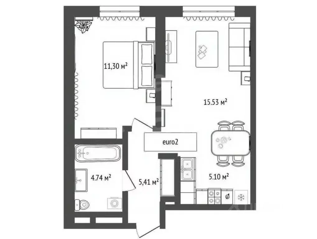 1-к кв. Тюменская область, Тюмень Харьковская ул., 72Б (40.08 м) - Фото 1