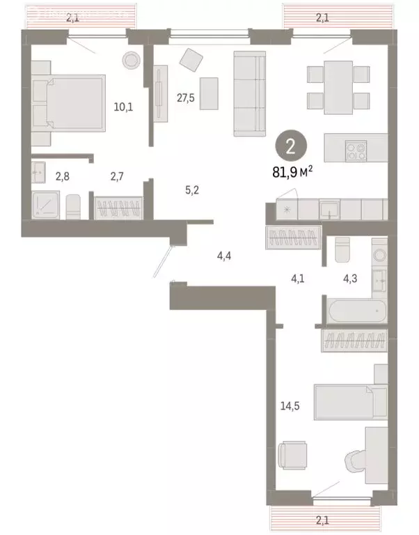 2-комнатная квартира: Новосибирск, квартал Лебедевский, 1/3 (81.9 м) - Фото 2