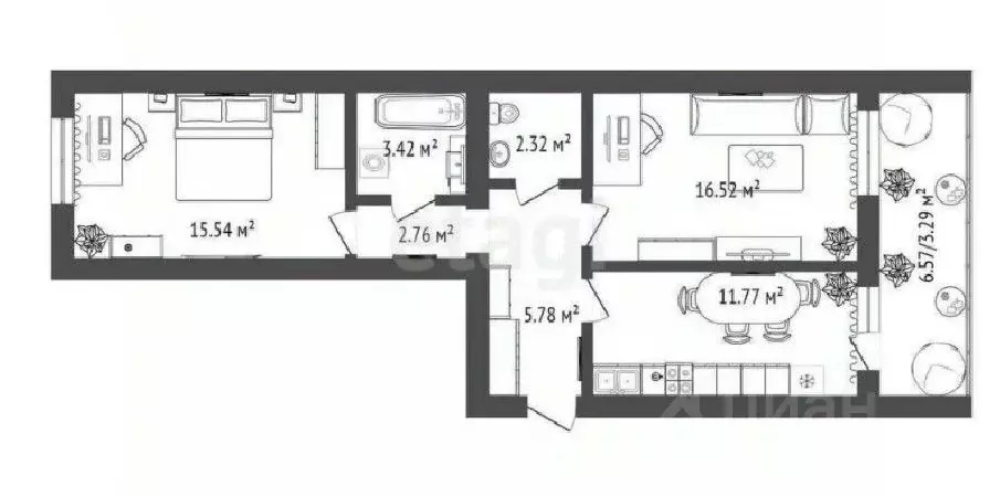 2-к кв. Омская область, Омск ул. Гусарова, 48 (62.5 м) - Фото 0