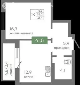 1-комнатная квартира: Красноярск, Норильская улица, с2 (41.6 м) - Фото 0