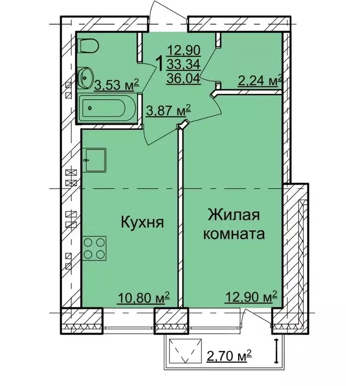 1-к кв. Ульяновская область, Ульяновск Буинская ул., 94 (36.04 м) - Фото 2