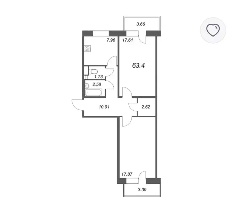2-комнатная квартира: территория Ленсоветовский, 19к2 (63 м) - Фото 1