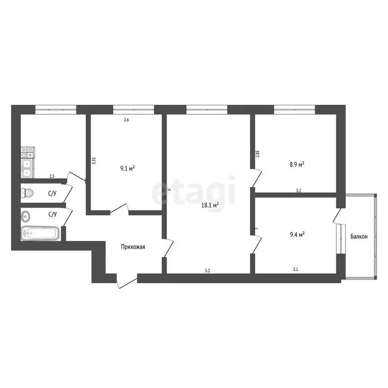 4-комнатная квартира: Тольятти, Юбилейная улица, 35 (65 м) - Фото 0
