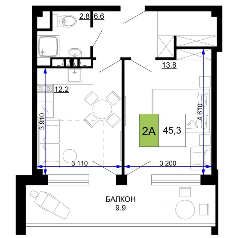 2-к кв. Краснодарский край, Анапа проезд Сосновый (45.3 м) - Фото 0