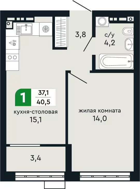 1-комнатная квартира: Верхняя Пышма, улица Бажова, 30А (40.5 м) - Фото 1