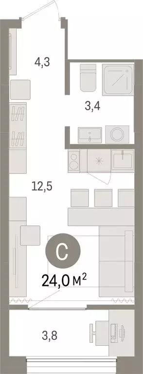 Квартира-студия: Тюмень, Краснооктябрьская улица, 4к3 (23.97 м) - Фото 1