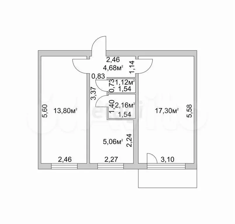 2-к. квартира, 44,1 м, 5/5 эт. - Фото 0