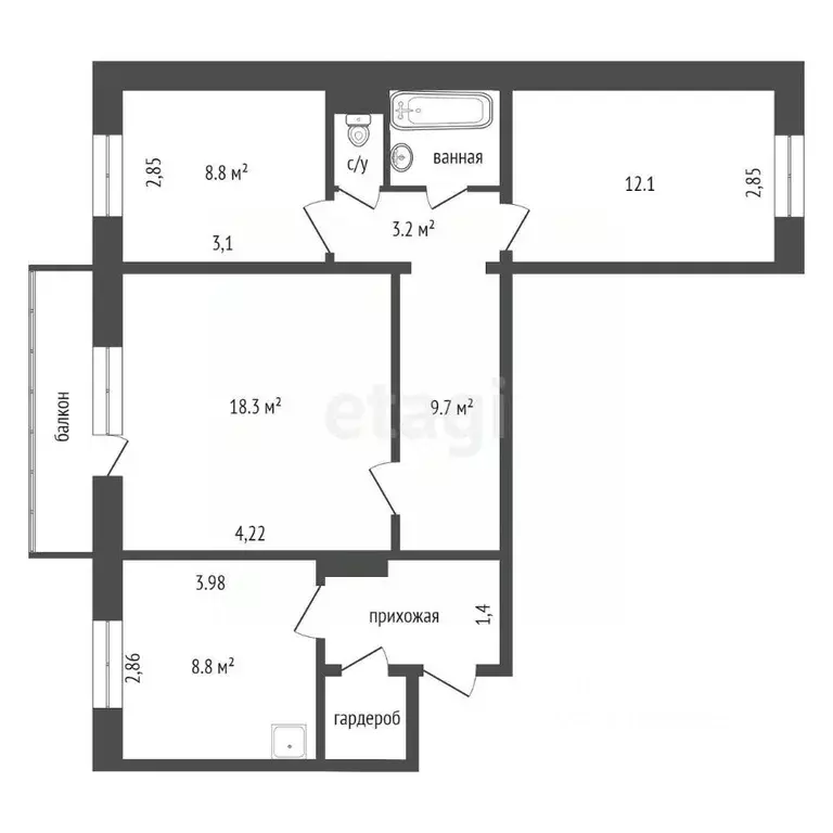 3-к кв. Красноярский край, Красноярск Северный мкр, ул. Водопьянова, ... - Фото 1