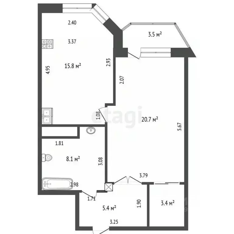 1-к кв. Тюменская область, Тюмень Заречный проезд, 33 (53.4 м) - Фото 2
