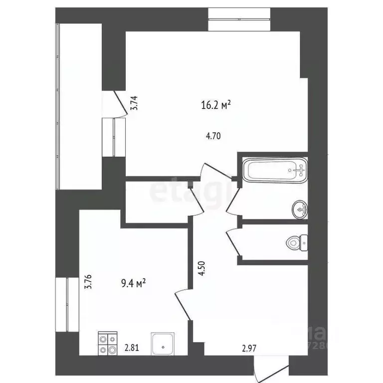 1-к кв. Калужская область, Калуга ш. Грабцевское, 32А (41.2 м) - Фото 2