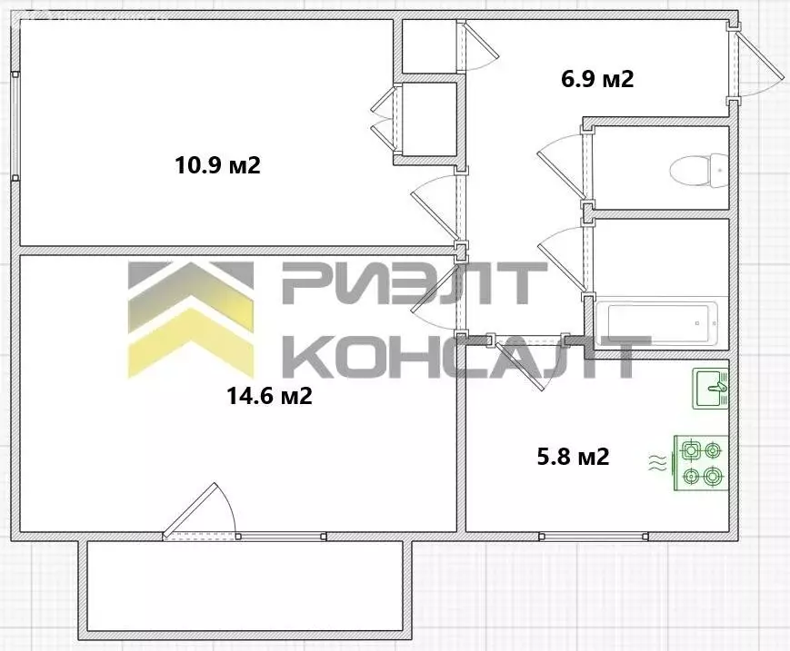 2-комнатная квартира: Омск, улица Калинина, 8 (41.7 м) - Фото 1