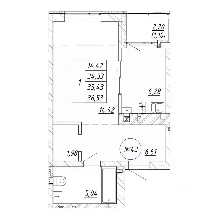 1-к кв. Калининградская область, Зеленоградск  (35.43 м) - Фото 2