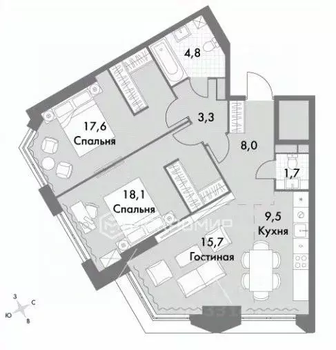 3-к кв. Москва ул. Академика Волгина, 2 (78.7 м) - Фото 1
