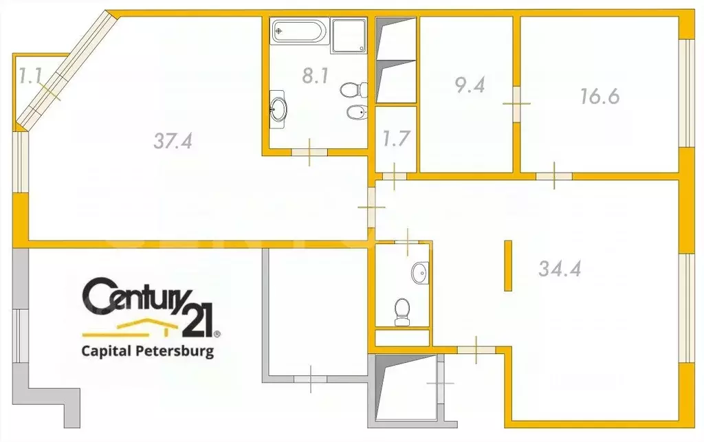 3-к кв. Санкт-Петербург Ждановская ул., 45 (114.9 м) - Фото 1