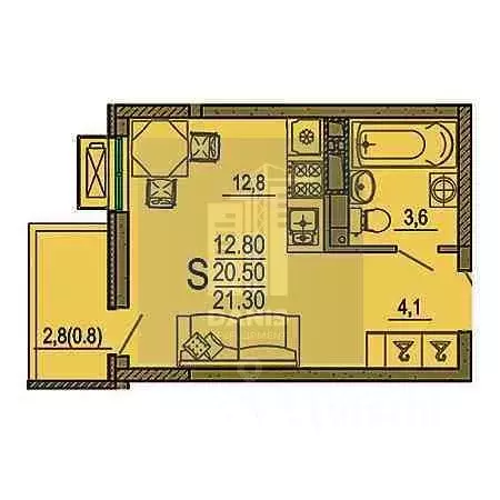 Студия Краснодарский край, Краснодар ул. Даниила Смоляна, 65к2 (19.6 ... - Фото 1