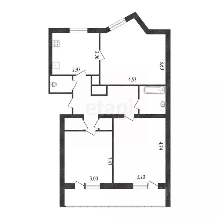 3-к кв. Калужская область, Калуга ул. Гагарина, 8 (71.4 м) - Фото 2
