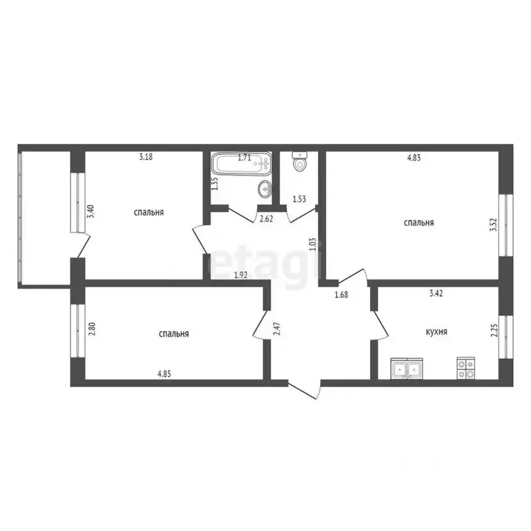 3-к кв. Тамбовская область, Тамбов Московская ул., 78 (62.2 м) - Фото 1