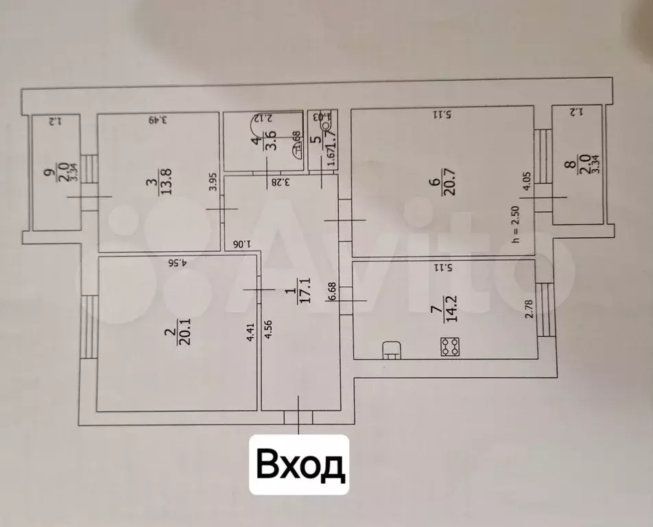 3-к. квартира, 95,2 м, 5/5 эт. - Фото 0