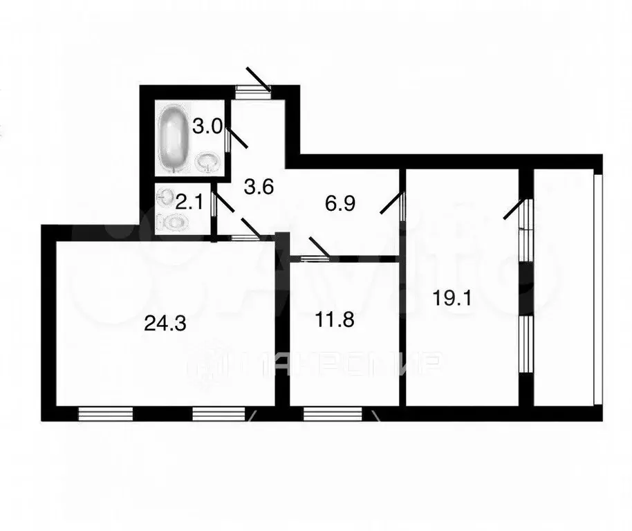 3-к. квартира, 72,2 м, 3/6 эт. - Фото 0