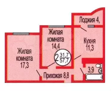 2-к. квартира, 58 м, 8/17 эт. - Фото 1