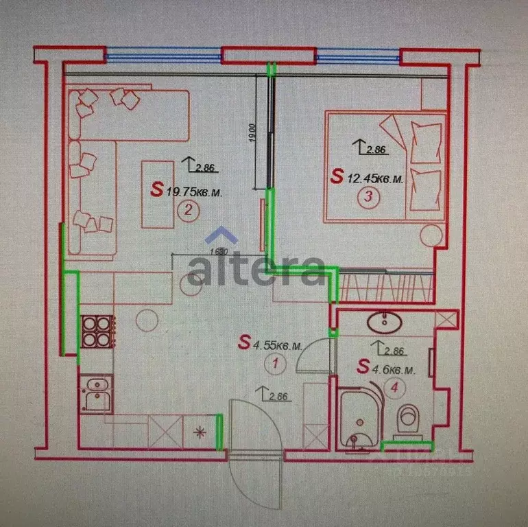 1-к кв. Татарстан, Казань ул. Дзержинского, 6Б (42.2 м) - Фото 1