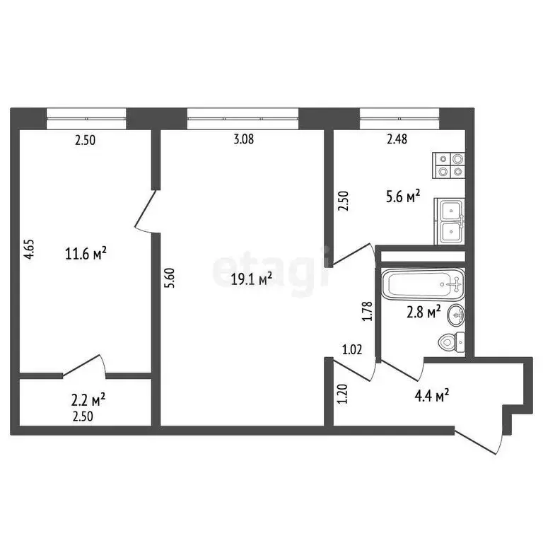 2-комнатная квартира: Альметьевск, улица Мусы Джалиля, 23 (45.7 м) - Фото 1