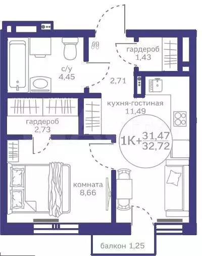 1-к. квартира, 31,5 м, 17/17 эт. - Фото 1