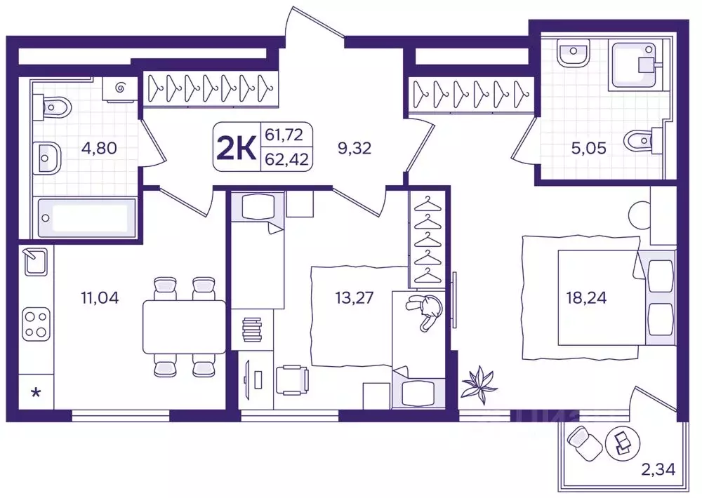2-к кв. Приморский край, Владивосток ул. Борисенко (62.42 м) - Фото 1