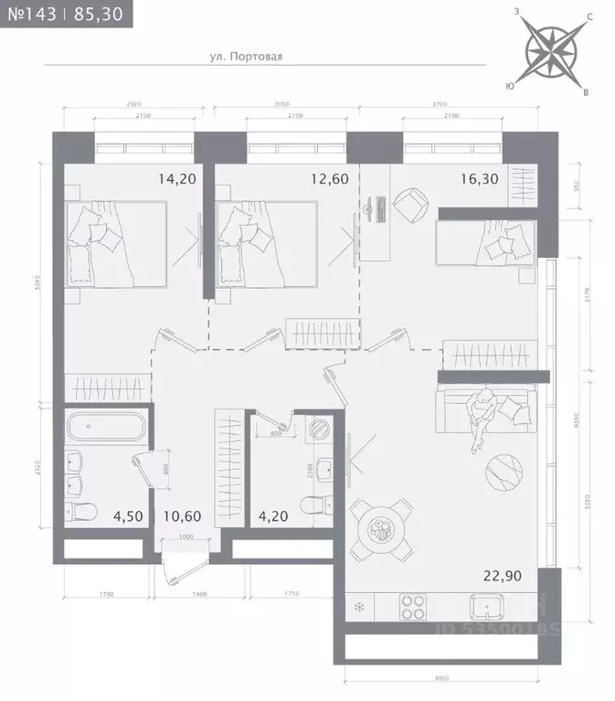 3-к кв. Татарстан, Казань 1712 жилой комплекс (85.3 м) - Фото 1