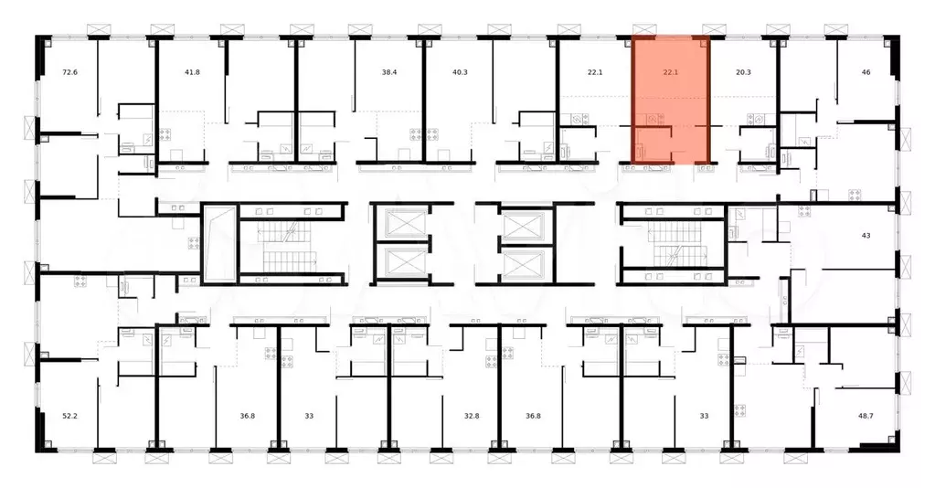 Квартира-студия, 22,1 м, 12/33 эт. - Фото 1